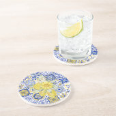 Dessous De Verre En Grès Flores de mosaïque en bleu et jaune (Côté)