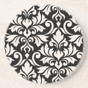 Dessous De Verre En Grès Flourissant Damask Art I Cream sur Black