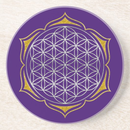 Dessous De Verre En Grès Flower Of Life - Lotus or argent (Devant)