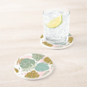 Dessous De Verre En Grès Foliage Tropical - Motif Monstère Et Feuille De Pa (Côté)