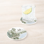 Dessous De Verre En Grès Forêt de pins verts et lac monogrammés (Côté)