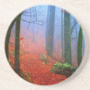 Dessous De Verre En Grès Forêt peinte Automne Brouillard bleu