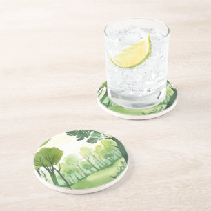 Dessous De Verre En Grès Forêt verte   Paysage aquarelle aéré