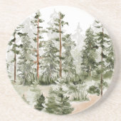 Dessous De Verre En Grès Forêt verte rustique aquarelle (Devant)