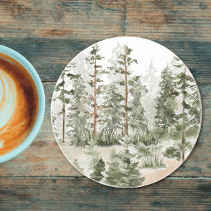 Dessous De Verre En Grès Forêt verte rustique aquarelle