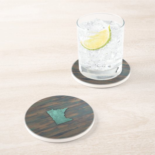 Dessous De Verre En Grès Forme de Minnesota Turquoise rustique (Côté)