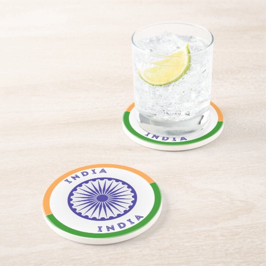 Dessous De Verre En Grès Forme du cercle indien Ashoka Chakra (Côté)