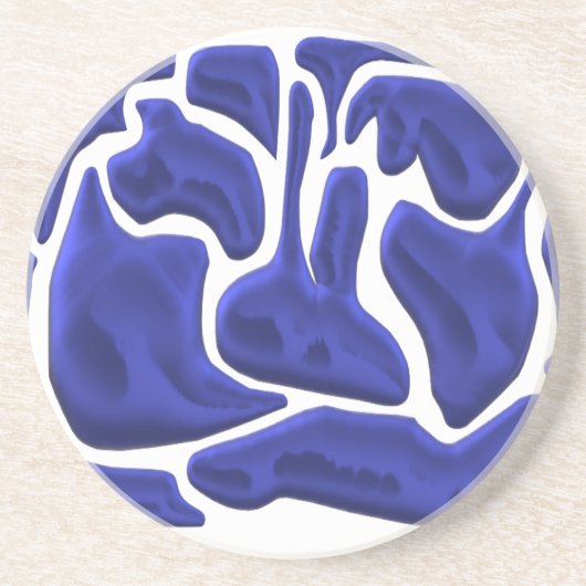 Dessous De Verre En Grès Formes fluides bleues abstraites – Art moderne 3D (Devant)