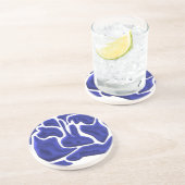 Dessous De Verre En Grès Formes fluides bleues abstraites – Art moderne 3D (Côté)