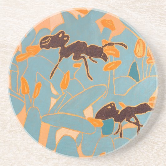 Dessous De Verre En Grès Fourmis avec fleurs bleues Flore australienne (Devant)