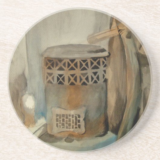 Dessous De Verre En Grès Fourneau en bois et Sythe (Devant)