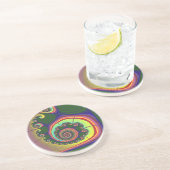 Dessous De Verre En Grès Fractale en spirale verte de bijou (Côté)