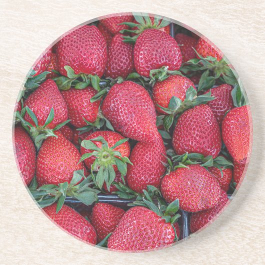 Dessous De Verre En Grès Fraises avec feuilles verts (Devant)
