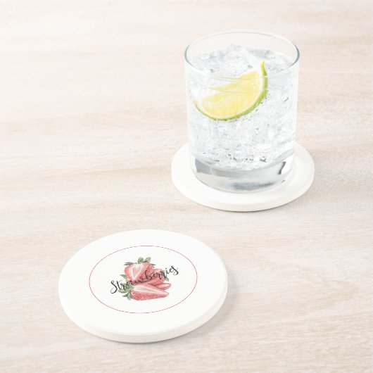 Dessous De Verre En Grès Fraises Fruit Blanc Rouge (Côté)