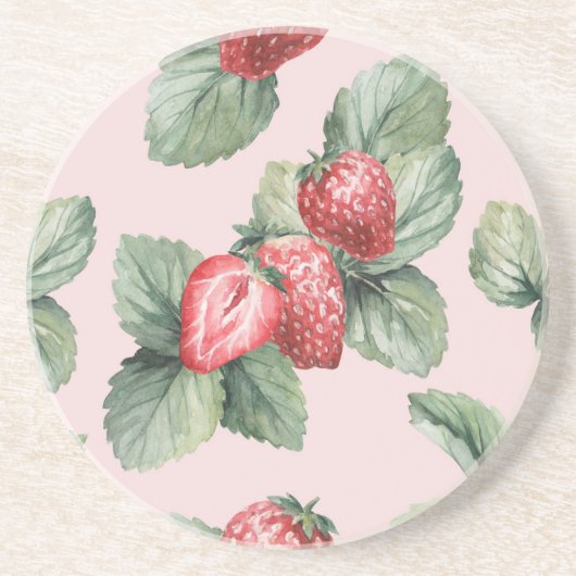 Dessous De Verre En Grès Fraises mûres d'été : Aquarelle rose (Devant)