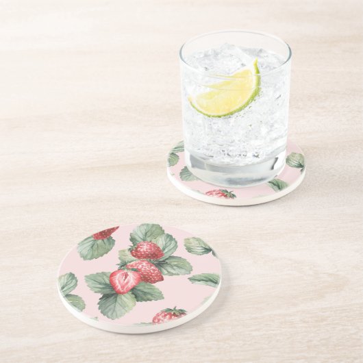 Dessous De Verre En Grès Fraises mûres d'été : Aquarelle rose (Côté)