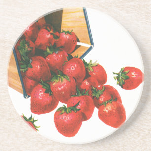 Dessous De Verre En Grès Fraises vintage dans un panier, Alimentation Fruit