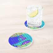 Dessous De Verre En Grès Français Bleu Africain Tissé Abstrait violet forme (Côté)