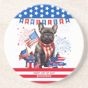 Dessous De Verre En Grès French Bulldog Happy 4 juillet Amérique patriotiqu