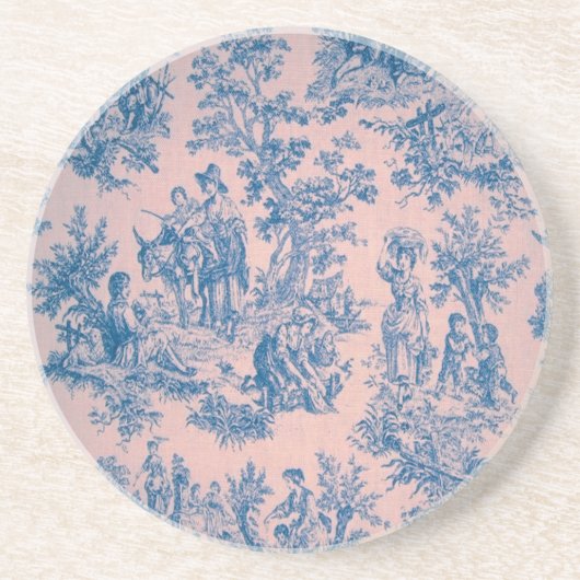 Dessous De Verre En Grès French toile de jouy bleu et rose élégant (Devant)