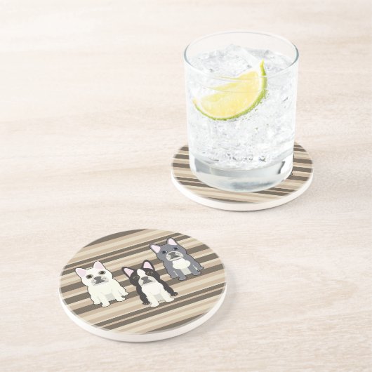 Dessous De Verre En Grès Frenchies Neutral Striped (Côté)