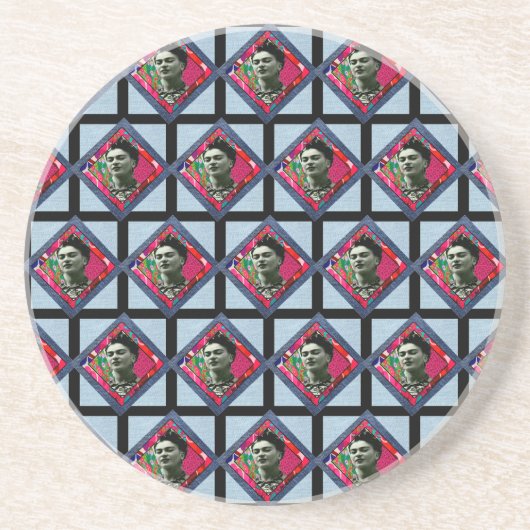 Dessous De Verre En Grès Frida Kahlo Retro Pink Denim (Devant)