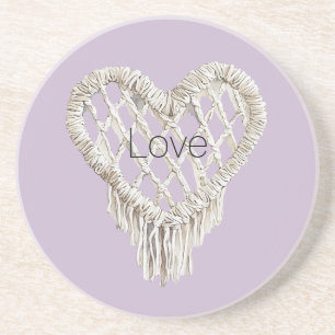 Dessous De Verre En Grès Fringe de coeur blanc lavande