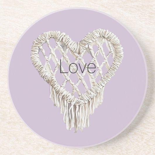 Dessous De Verre En Grès Fringe de coeur blanc lavande (Devant)