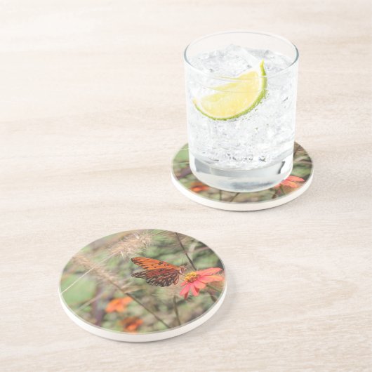 Dessous De Verre En Grès Fritillaire du Golfe sur Zinnia (Côté)