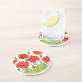 Dessous De Verre En Grès Frontière horizontale avec le pavot rouge (Côté)