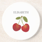 Dessous De Verre En Grès Fruit Cerises rouges Nom personnalisé (Devant)