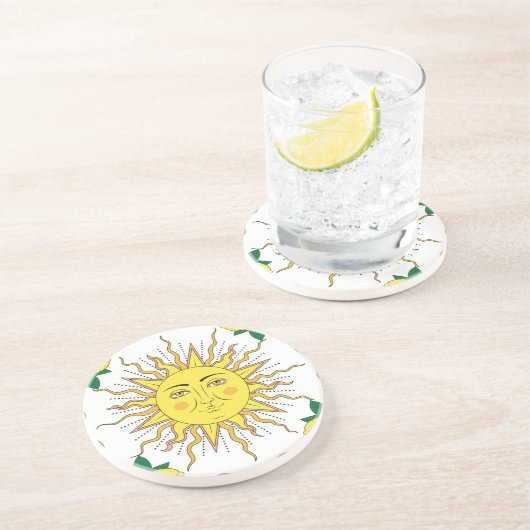 Dessous De Verre En Grès Fruits de citron tropicaux, Face Soleil. (Côté)