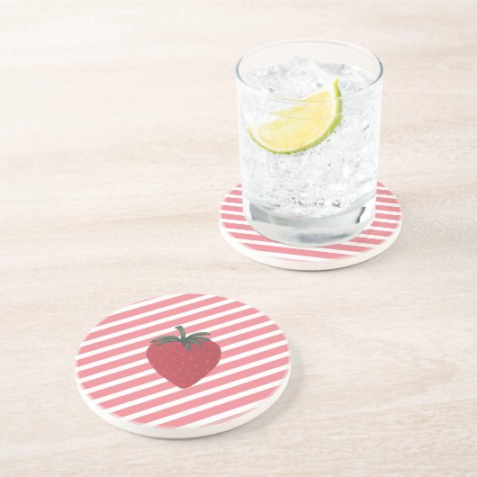 Dessous De Verre En Grès Fruits de fraises rouges et rayures (Côté)