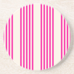 Dessous De Verre En Grès Fuchsia et beige cinq rayures motif