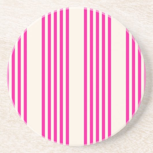 Dessous De Verre En Grès Fuchsia et beige cinq rayures motif (Devant)