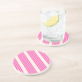 Dessous De Verre En Grès Fuchsia et beige cinq rayures motif (Côté)