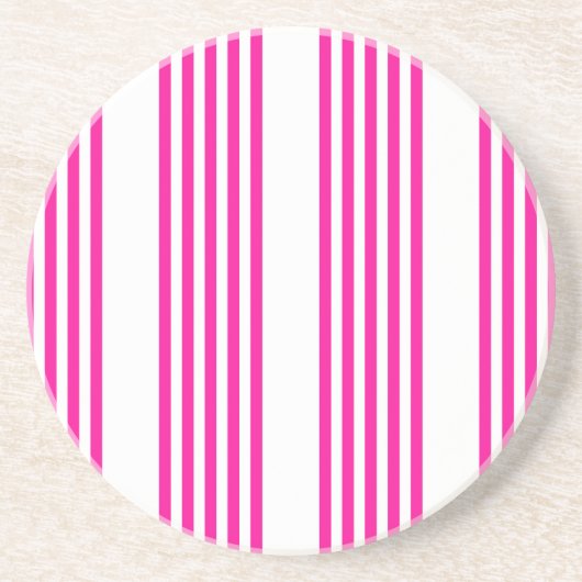 Dessous De Verre En Grès Fuchsia et blanc cinq bandes motif (Devant)