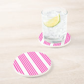 Dessous De Verre En Grès Fuchsia et blanc cinq bandes motif (Côté)