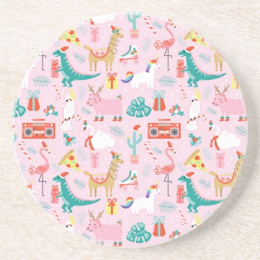 Dessous De Verre En Grès Fun de Noël : Animal Motif sans Seamless. (Devant)