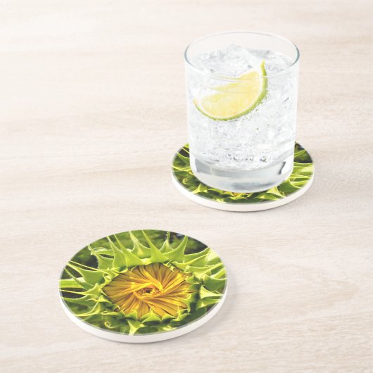 Dessous De Verre En Grès Fun jaune floral tournesol (Côté)