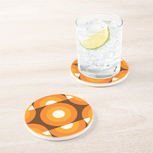Dessous De Verre En Grès Funky Orange Brown Retro Circles Art Motif (Côté)
