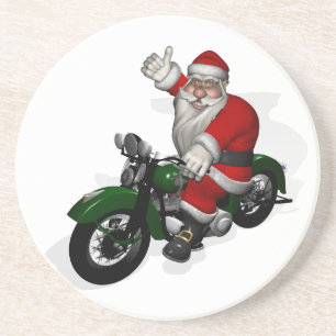 Dessous De Verre En Grès Funky Santa Claus sur Green Vintage Motorbike