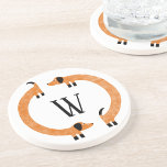 Dessous De Verre En Grès Funny Dachshund Saucisse Chien Monogramme<br><div class="desc">Dachshund mignon et drôle,  chiens de saucisse ou chiens plus vierges en mouvement perpétuel. Customiser en modifiant ou en supprimant l'initiale. Art original de Nic Squirrell.</div>