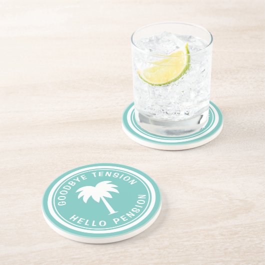 Dessous De Verre En Grès Funny retirement coaster with palm tree logo (Côté)