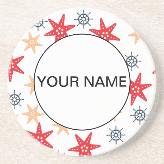 Dessous De Verre En Grès Funny Seastars Et Steerwheel Motif (Devant)
