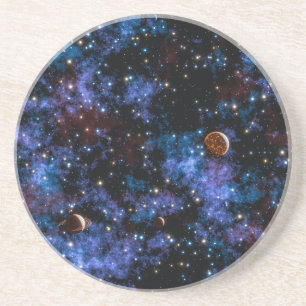 Dessous De Verre En Grès Galaxies colorées, étoiles et planètes la nuit