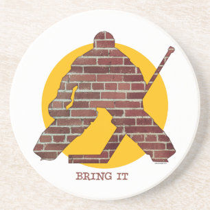 Dessous De Verre En Grès Gardien de but d'hockey de mur de briques