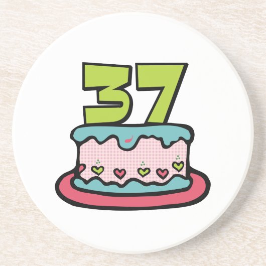 Dessous De Verre En Grès Gâteau d'anniversaire de 37 ans (Devant)