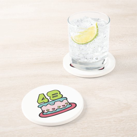 Dessous De Verre En Grès Gâteau d'anniversaire de 48 ans (Côté)
