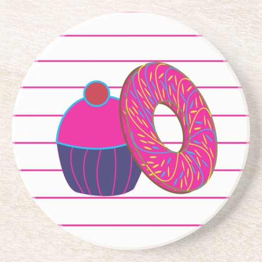 Dessous De Verre En Grès Gâteau de donut rayure rose (Devant)